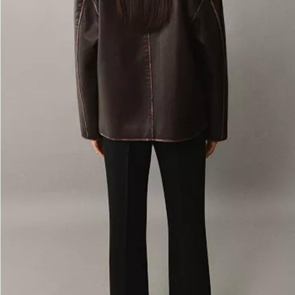 Mango Dark Brown Leather Jacket with Contrast Stitching - Picture 3 of 11